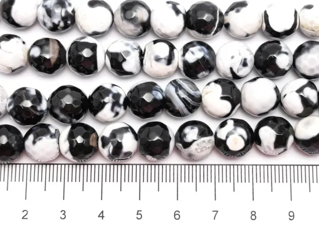 Sirag agate fire crackle fatetat sfere 10mm alb negru
