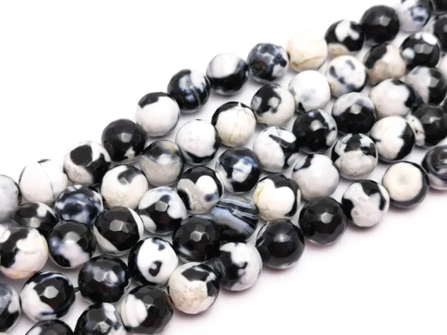 Sirag agate fire crackle fatetat sfere 10mm alb negru
