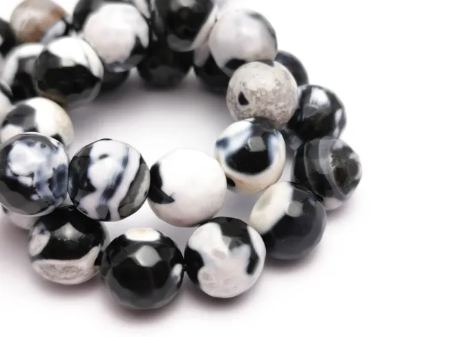 Sirag agate fire crackle fatetat sfere 10mm alb negru