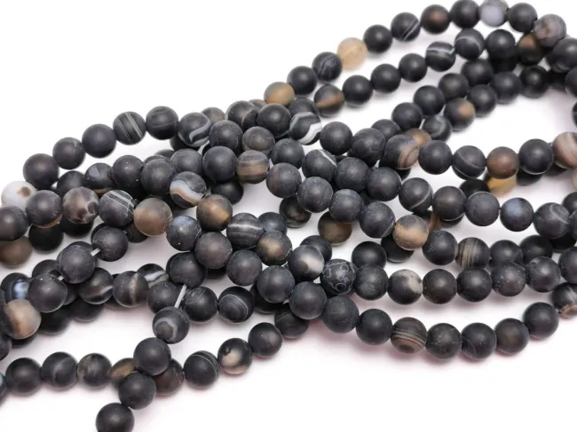 Sirag agate negru frosted sfere 6mm