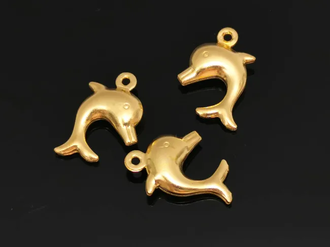 Charm otel inoxidabil 304 auriu delfin 16x10mm