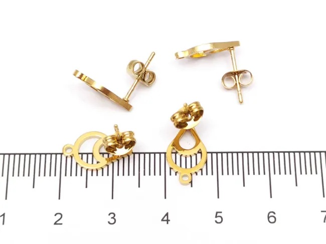 Tortite cercei otel inoxidabil 304 auriu placat IP cu opritor lacrima 13x7.5mm (2buc)
