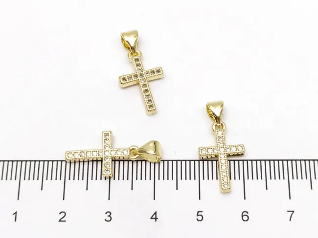 Charm cruce din cubic zirconia auriu 16x10mm
