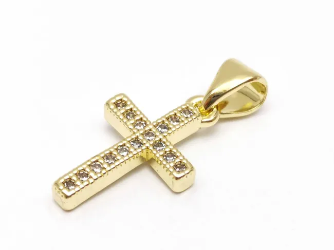 Charm cruce din cubic zirconia auriu 16x10mm