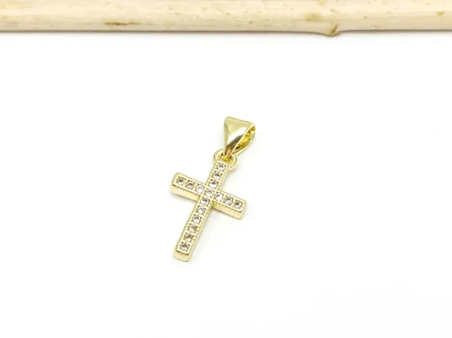 Charm cruce din cubic zirconia auriu 16x10mm