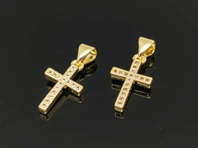 Charm cruce din cubic zirconia auriu 16x10mm