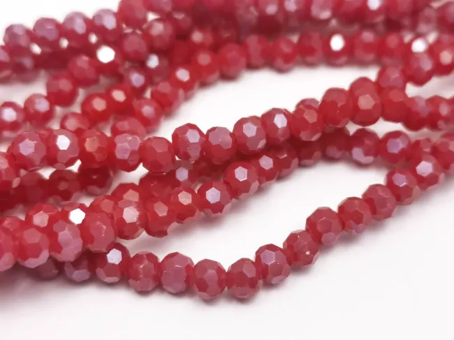Margele cristal rotund fatetat 3~3.5mm rosu opac inchis lustered (sirag)