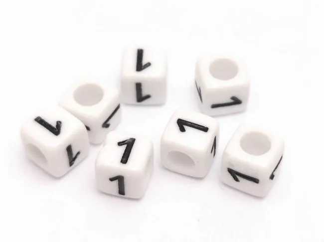 Margele acrilice cub 6x6mm - cifra 1 (10buc)