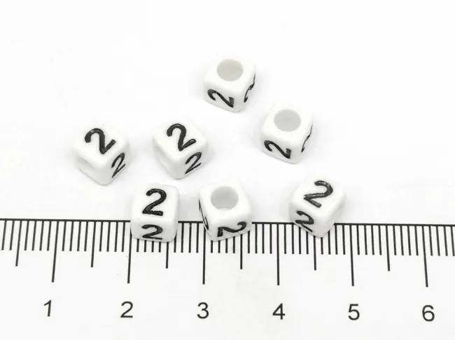 Margele acrilice cub 6x6mm - cifra 2 (10buc)