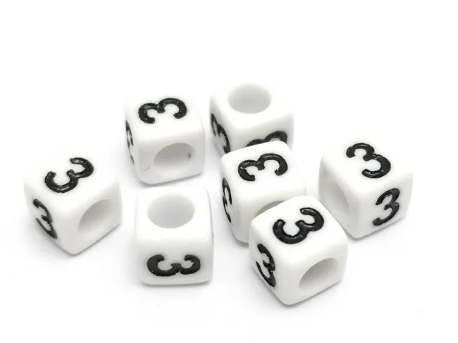 Margele acrilice cub 6x6mm - cifra 3 (10buc)