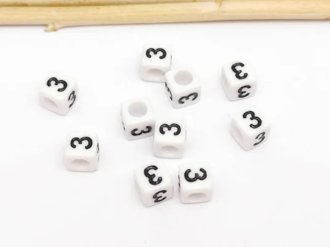 Margele acrilice cub 6x6mm - cifra 3 (10buc)