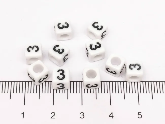 Margele acrilice cub 6x6mm - cifra 3 (10buc)
