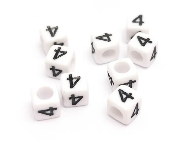 Margele acrilice cub 6x6mm - cifra 4 (10buc)