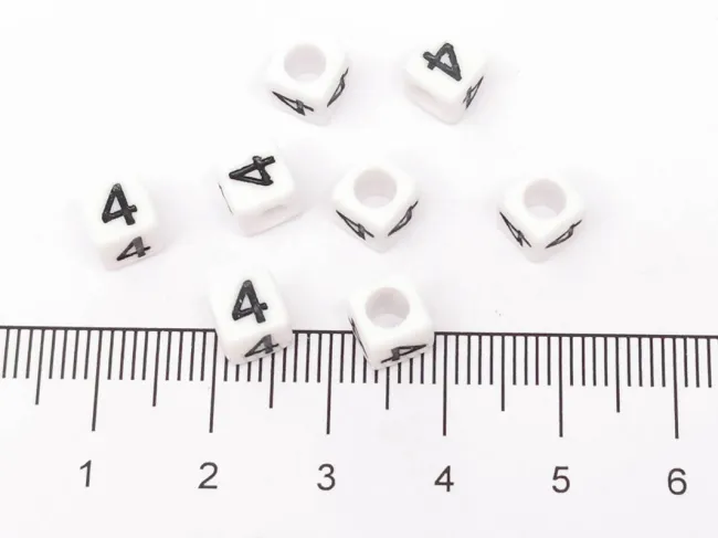 Margele acrilice cub 6x6mm - cifra 4 (10buc)
