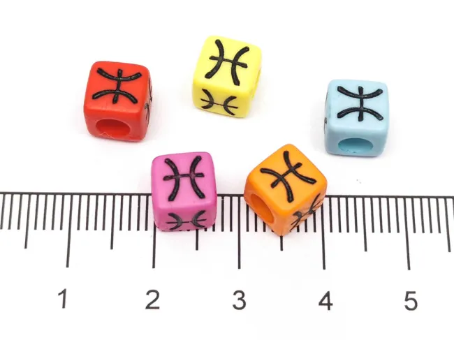 Margele acrilice cub cu semn zodiacal Pesti 7x7mm (5buc)