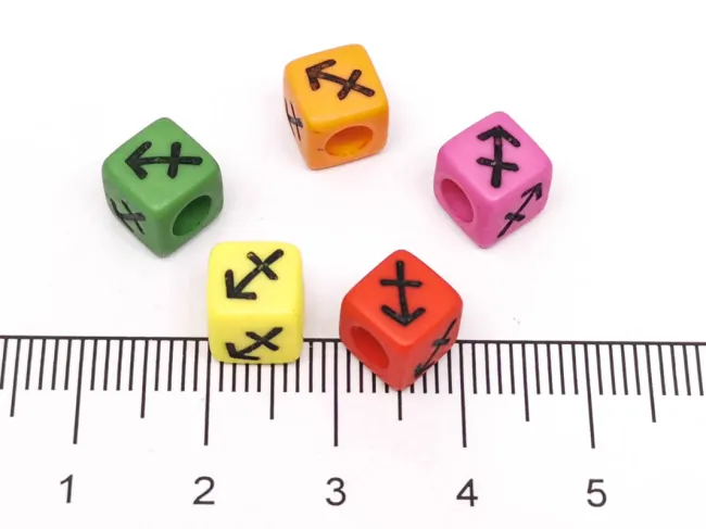 Margele acrilice cub cu semn zodiacal Sagetator 7x7mm (5buc)