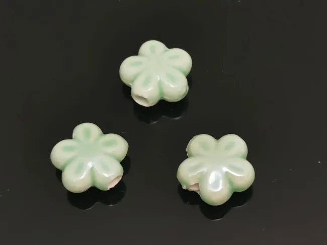 Margele de portelan floare 11.5~11x6mm verde menta
