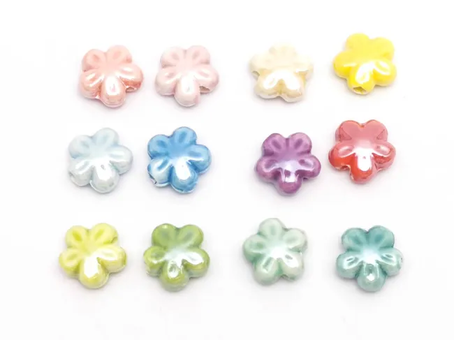 Margele de portelan floare 11.5~11x6mm verde mar