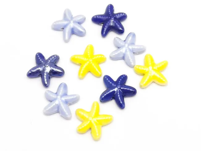 Margele de portelan stea de mare 18~17x6mm galben