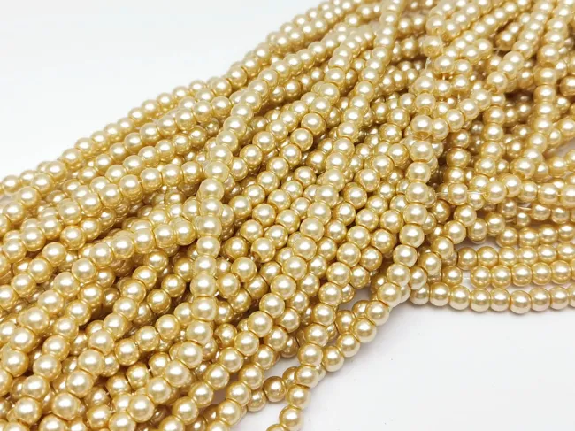 Sirag perle de sticla 4mm auriu crem pal