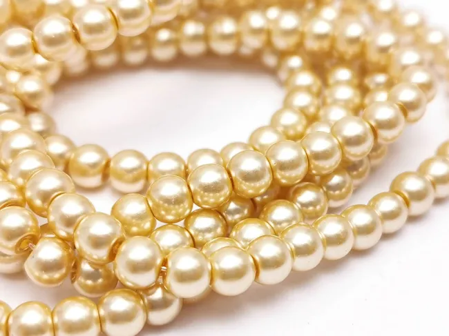 Sirag perle de sticla 4mm auriu crem pal