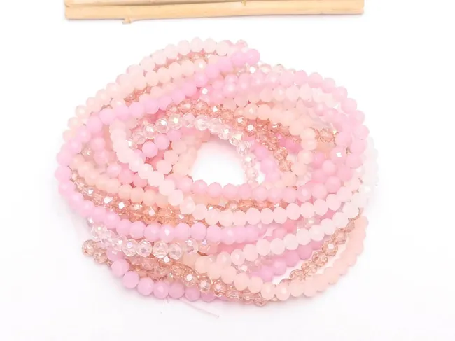 Set 6 siraguri de margele cristal rondel fatetat 4x3mm mix roz