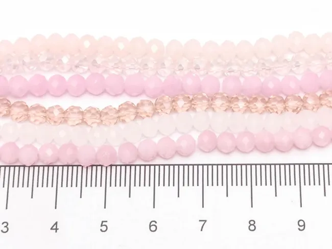 Set 6 siraguri de margele cristal rondel fatetat 4x3mm mix roz