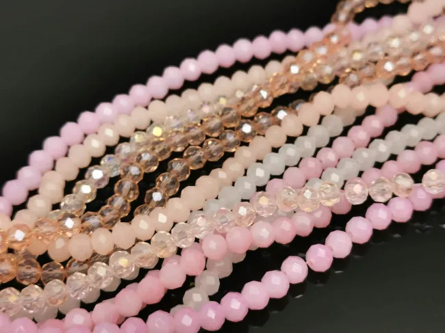 Set 6 siraguri de margele cristal rondel fatetat 4x3mm mix roz