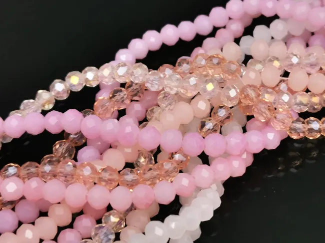 Set 6 siraguri de margele cristal rondel fatetat 4x3mm mix roz
