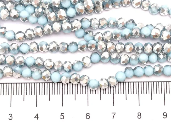 Margele cristal rondel fatetat 4x3mm albastru pal argintiu (sirag)