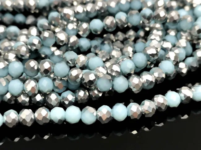Margele cristal rondel fatetat 4x3mm albastru pal argintiu (sirag)