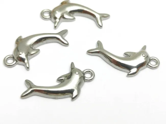 Pandantiv charm delfin din otel inoxidabil 304 - 15x18x2.5mm