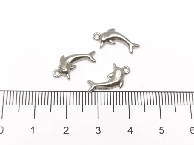 Pandantiv charm delfin din otel inoxidabil 304 - 15x18x2.5mm