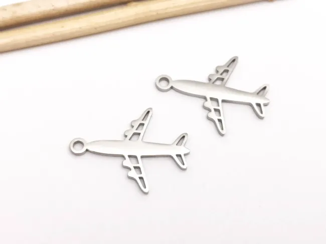 Pandantiv charm avion din otel inoxidabil 304 - 23x17x1.3mm