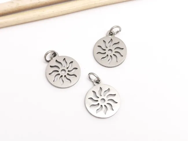 Pandantiv charm soare din otel inoxidabil 304 - 14x12x1mm