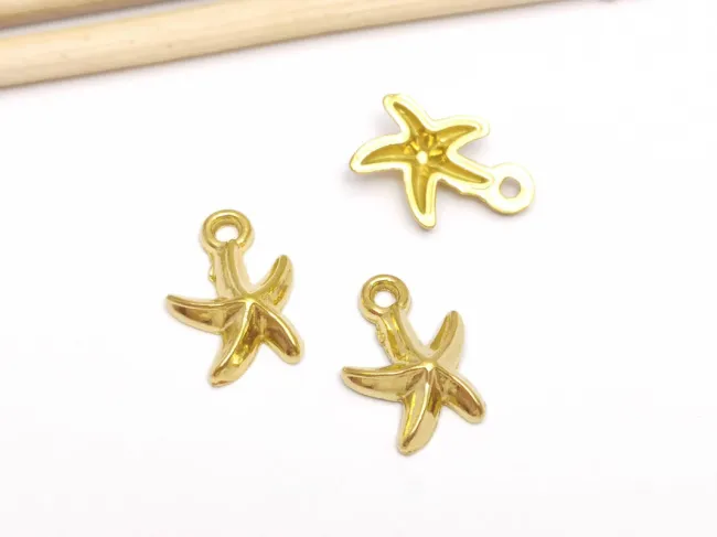 Pandantiv charm stea de mare otel inoxidabil 304 placat IP auriu 14x10x3mm