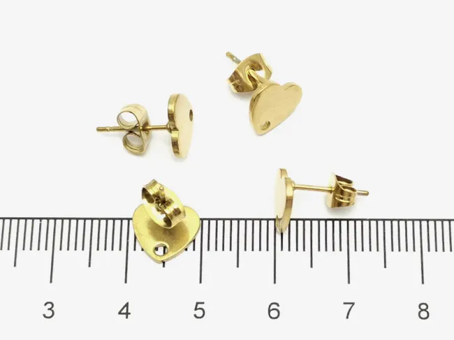 Tortite cercei otel inoxidabil 304 placat IP auriu cu opritor inima 9x8.5mm (2buc)