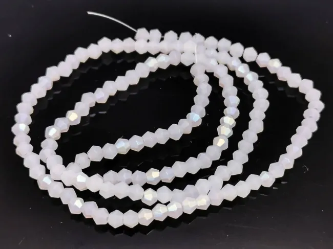 Margele cristal biconic 2x3mm alb opal mat AB (sirag)