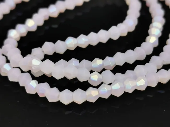 Margele cristal biconic 2x3mm alb opal mat AB (sirag)
