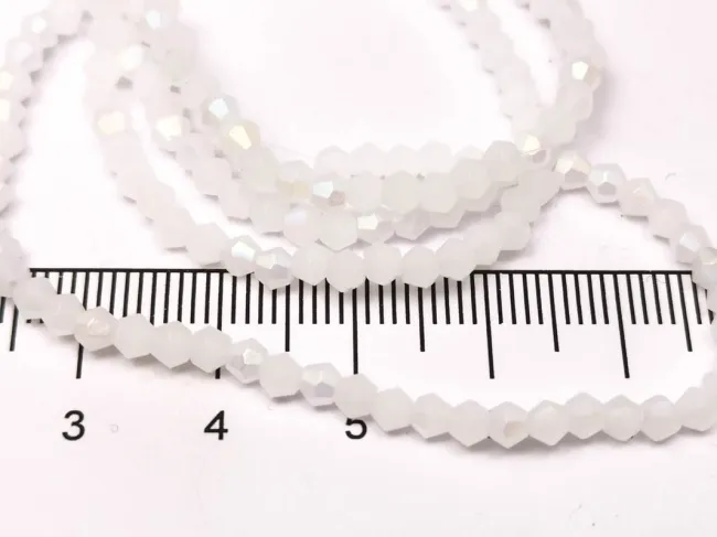Margele cristal biconic 2x3mm alb opal mat AB (sirag)