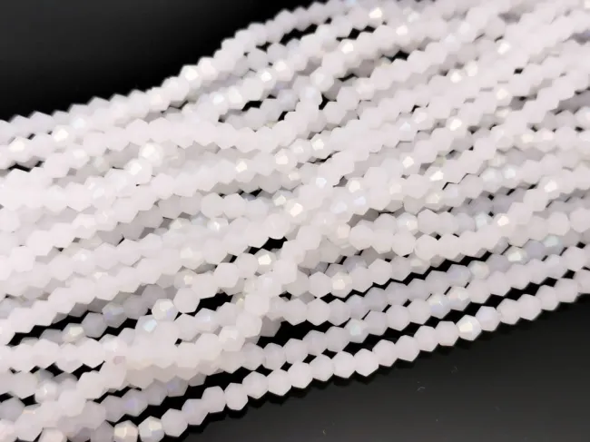 Margele cristal biconic 2x3mm alb opal mat AB (sirag)