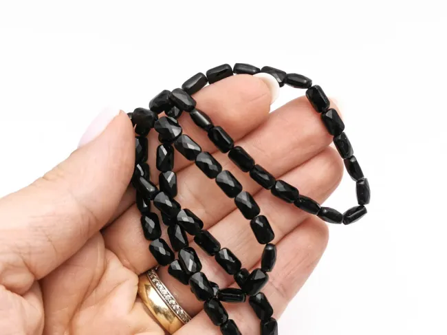 Margele cristal dreptunghi fatetat 6.5x4mm negru (sirag)