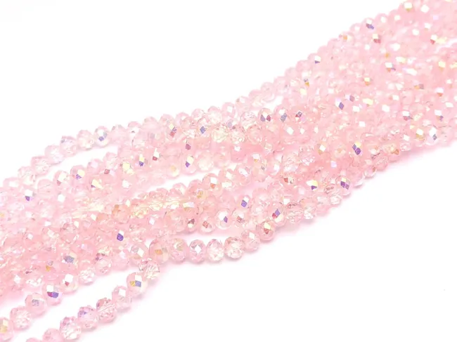 Margele cristal rondel fatetat electroplacat 6x4mm roz AB (sirag)