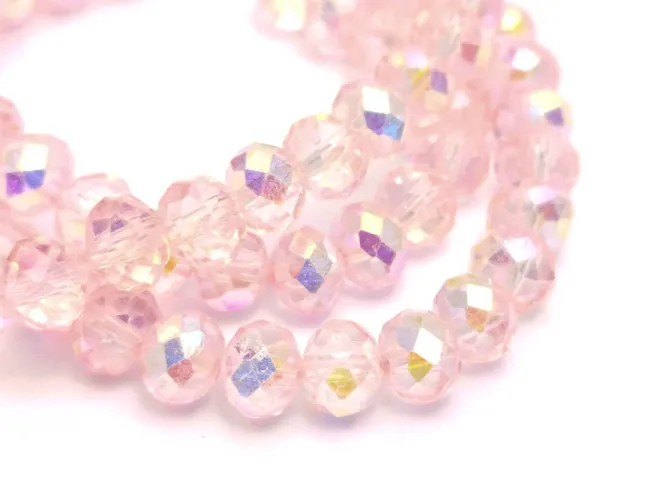 Margele cristal rondel fatetat electroplacat 6x4mm roz AB (sirag)