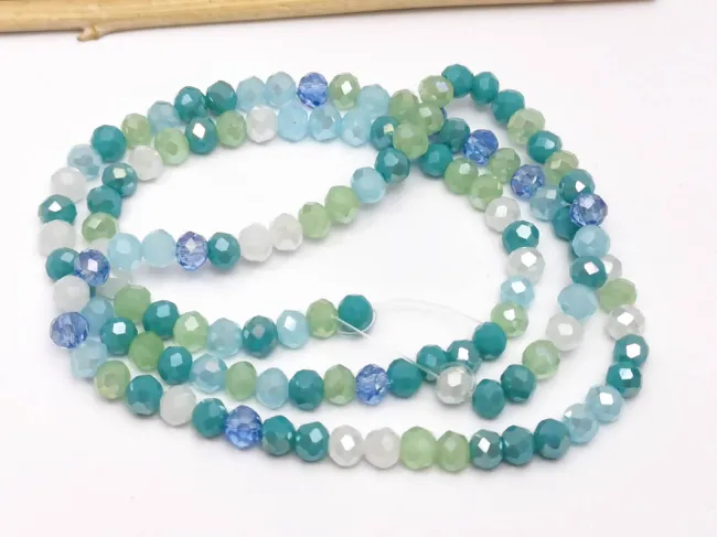 Margele cristal rondel fatetat 4x3mm mix verde albastru (sirag)