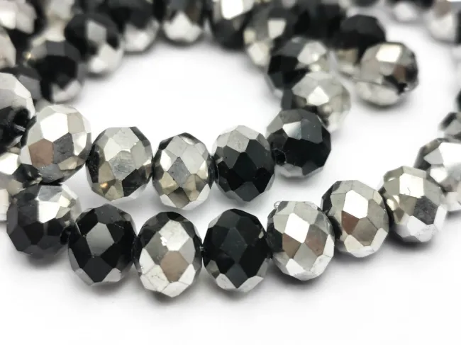 Margele cristal rondel fatetat 8x6mm negru argintiu (sirag)