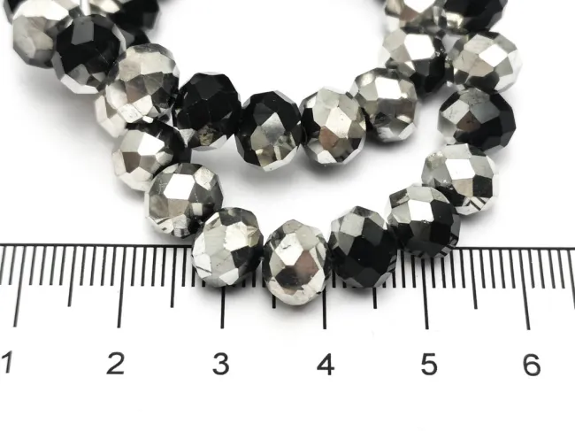 Margele cristal rondel fatetat 8x6mm negru argintiu (sirag)
