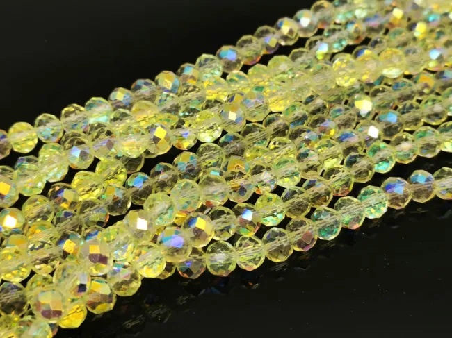 Margele cristal rondel fatetat electroplacat 6x4mm galben AB (sirag)