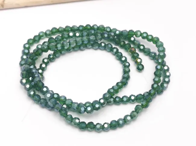 Margele cristal rotund fatetat 3~3.5mm verde padure lustered (sirag)