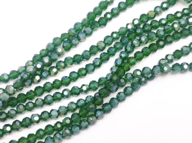 Margele cristal rotund fatetat 3~3.5mm verde padure lustered (sirag)